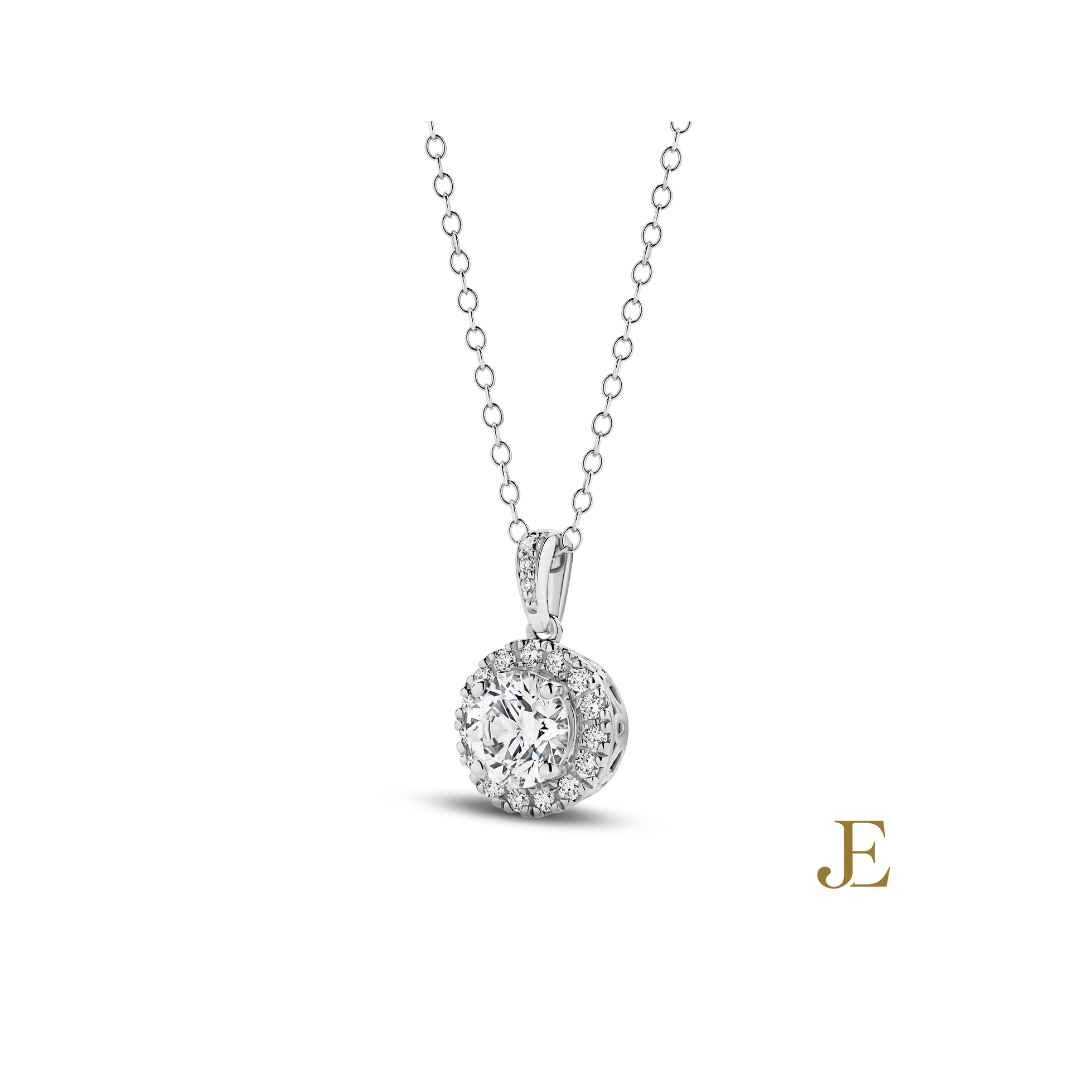 Halo Necklace 1.05ct Lab SI/GH 9kt White Gold
